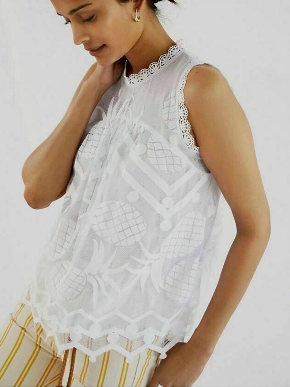 Maeve by Anthropologie Pineapple Lace Mesh Tank Top – Size 6